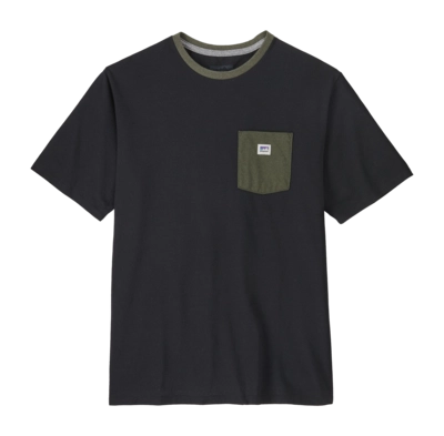 T-Shirt Patagonia Men Shop Sticker Pocket Responsibili-Tee Black w/Basin Green
