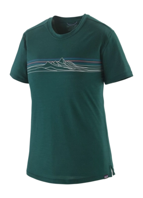 T-Shirt Patagonia Women Cap Cool Merino Blend Graphic Shirt Strata Stripe: Cascade Green