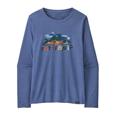 T-Shirt Patagonia Women L/S Cap Cool Daily Graphic Shirt Fitz Roy Foliage: Current Blue X-Dye