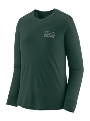 T-Shirt Patagonia Women L/S Cap Cool Merino Blend Graphic Shirt Fitz Roy Strata: Cascade Green