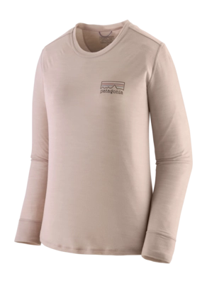 T-Shirt Patagonia Women L/S Cap Cool Merino Blend Graphic Shirt Fitz Roy Strata: Shroom Taupe