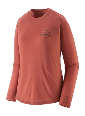 T-Shirt Patagonia Women L/S Cap Cool Merino Blend Graphic Shirt Imagine Moon: Potters Red