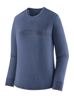 T-Shirt Patagonia Women L/S Cap Cool Merino Blend Graphic Shirt Strata Stripe: Current Blue