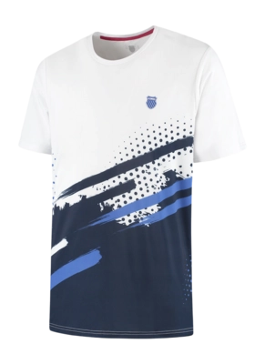 Tennisshirt K-Swiss Men Hypercourt White Print Crew Stripe Regular Fit