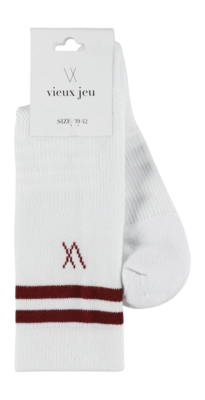 Tennissok Vieux Jeu Unisex Bo Socks White/Burgundy