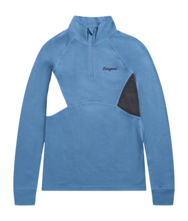 Trui Bergans Kids Inner:Pure Merino Half Zip Elemental Blue/Dark Shadow Grey 200 g/m²