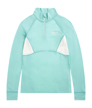 Trui Bergans Kids Inner:Pure Merino Half Zip Mint Crush/Vanilla White 200 g/m²