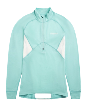 Trui Bergans Women Inner:Pure Merino Half Zip Mint Crush/Vanilla White Slim Fit