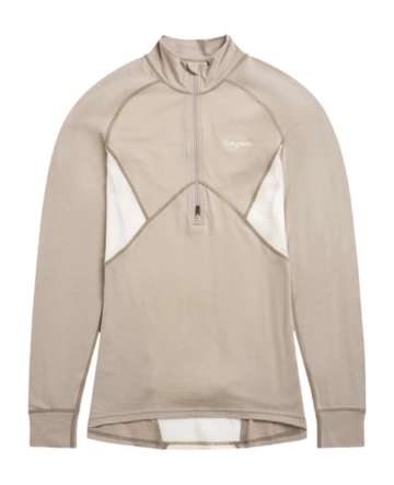 Trui Bergans Women Inner:Pure Merino Half Zip Sandstone/Vanilla White Slim fit