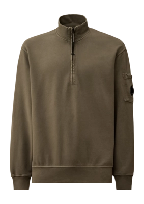 Trui CP Company Men Brushed And Emerized Diagonal Fleece Half Zip Gunmetal