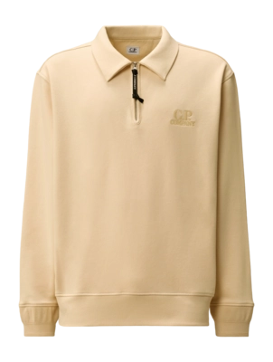 Trui CP Company Men Diagonal Raised Fleece Polo Half Zip Pistachio Shell