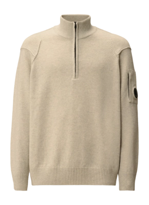 Trui CP Company Men Lambswool GRS Half Zip Knit Off White Melange