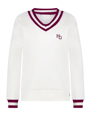 Trui House of Gravity Women V Neck Sweater Off White X Deep Ruby Red