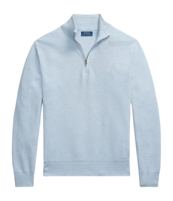 Pull Ralph Lauren Men Mesh Knit Cotton Quarter Zip Blue Hyacinth Hthr