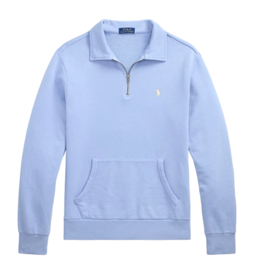 Pull Ralph Lauren Men Loopback Fleece Quarter Zip Sweatshirt Chambray Blue