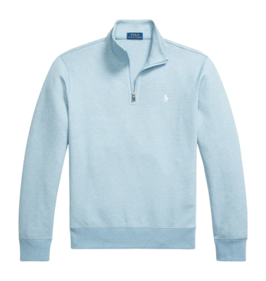 Trui Ralph Lauren Men Double Knit Quarter Zip Pullover Modern Blue Heather