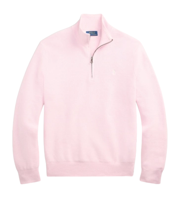 Pull Ralph Lauren Men Mesh Knit Cotton Quarter Zip Ballet Pink Hthr