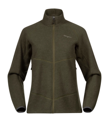 Vest Bergans Women Rabot Dark Olive Green Merino Fleece Midlayer Jacket Regular Fit