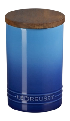 美品LE CREUSET シュガーブルー　ウィンザーポット　箱あり Storage jar Le Creuset Stoneware Signature with lid Azure 16.4 cm
