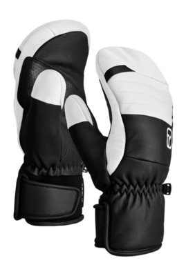 Want Ortovox Damen Full Leather Mitten Black Raven / White Merino Fleece Grid