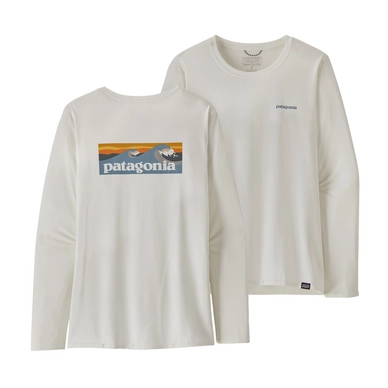 T-Shirt Patagonia Damen L/S Cap Cool Daily Graphic Shirt - Waters Boardshort Logo Light Plume Grey White