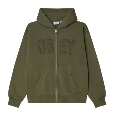 Zip Hood Obey Men Hybrid Faded Deep Lichen Green Faded Wash