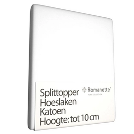 Katoenen Split Topper Hoeslaken Romanette Wit-160 x 200 cm