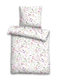 Bettwäsche Biberna Flowerpower Weiss Perkal