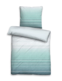 Bettwäsche Biberna Streifenmuster Aqua Mako Satin