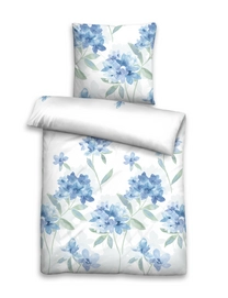 Bettwäsche Biberna Blume Groß Azurblau Mako Satin