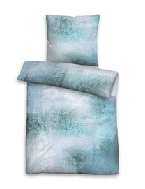 Bettwäsche Biberna Struktur Blau Mako Satin