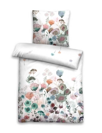 Bettwäsche Biberna Blumen Aquarell Weiss Mako Satin