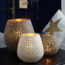 Windlicht Leonardo Mosaik 18 cm Grijs