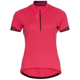 Maillot de Cyclisme Odlo Femme S/U Collar S/S 1/2 Zip Essential Paradise Pink Raspberry Fudge