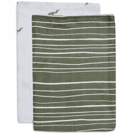 Waschlappen Hydrophil Jollein Stripe & Olive Leaf Green (2er Set)