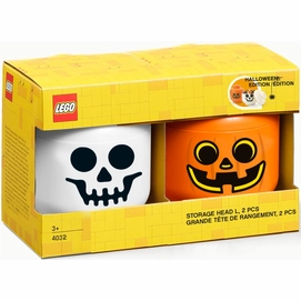 Opbergbox LEGO Hoofd Pompoen en Skelet Groot Oranje Wit (2-Delig)