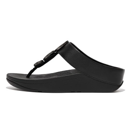 Tongs FitFlop Women Halo Metallic-Trim Toe Post All Black-Taille 41