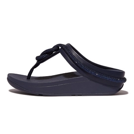 Slipper FitFlop Fino Crystal-Cord Leather Toe-Post Women Midnight Navy-Schuhgröße 40