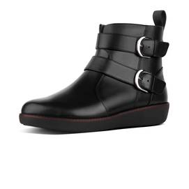 Ankle Boots FitFlop Laila Double Buckle Crinkle Patent Black