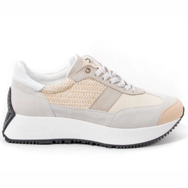 Shabbies Amsterdam Women Obbe Smooth Leather Suede Textile Raffia White Offwhite