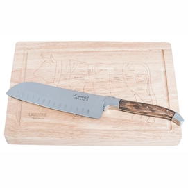 Santoku Knife Laguiole Style de Vie Luxury Line Olive Wood Chopping Board