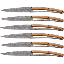 Couteau à Viande Deejo Toile de Jouy Olive Wood Titanium Coating (6-pièces)