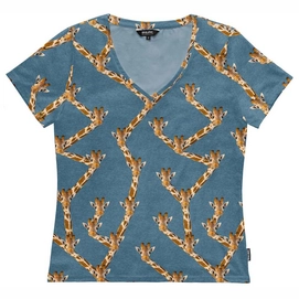 T-Shirt V-Neck SNURK Femme Giraffe Blue