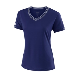 Tennisshirt Wilson Team V-Neck Blaue Blue Depths Damen-XS