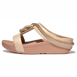 FitFlop Women Fino Crystal-Cord Leather Slides Stone Beige