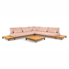 Loungeset Suns Portofino Small Hoekopstelling 2x2 Seater Natural New Teak / Soft Pink Mixed Weave (6-delig)