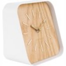 Klok Karlsson Squared White Steel Light Wood 15 x 15 cm