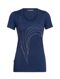 T-Shirt Icebreaker Women Tech Lite SS Scoop Leaf Estate Blue