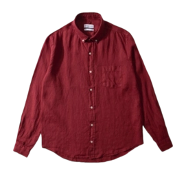 Chemise Edmmond Studios Homme Linen Shirt Plain Bordeaux 23-M