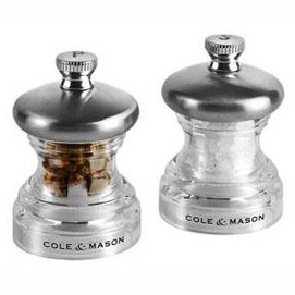 Peper- en zoutmolen Cole & Mason Button Clear Inox Mini